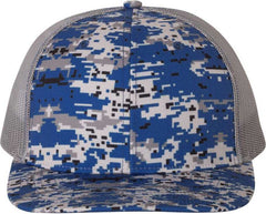 Richardson 112P Patterned Snapback Trucker Caps- Royal Digital Camo Charcoal | HIT a Double