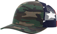Richardson 112PM Printed Mesh-Back Trucker Caps- Green Camo Stars & Stripes | HIT a Double