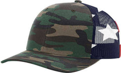 Richardson 112PM Printed Mesh-Back Trucker Caps- Green Camo Stars & Stripes | HIT a Double