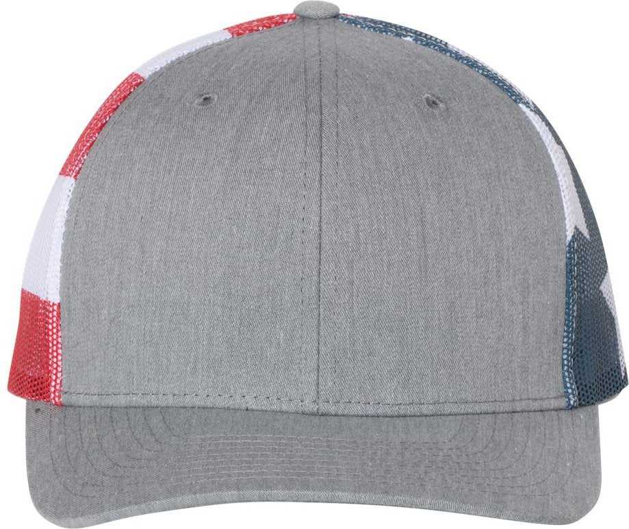 Richardson 112PM Printed Mesh-Back Trucker Caps- Heather Gray Flag | HIT a Double
