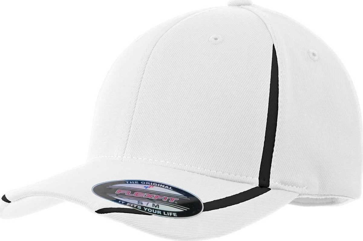 Sport-Tek STC16 Flexfit Performance Colorblock Cap - White Black | HIT a Double