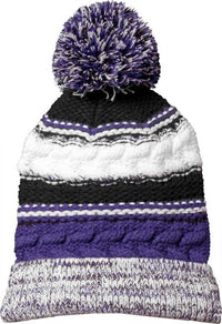 Sport-Tek STC21 Pom Pom Team Beanie - Purple Black White | HIT a Double