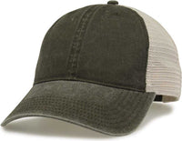 The Game GB460 Pigment Dyed Twill & Soft Trucker Cap - Army Green Sand | HIT a Double