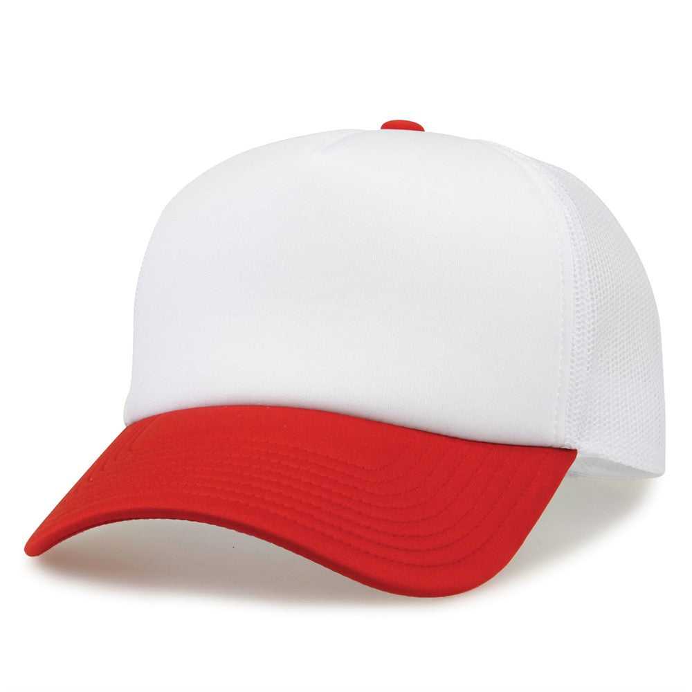 The Game GB473 Foam Front Trucker Cap - White Red - HIT a Double - 5