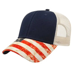 Cap America i1011 Sublimated Flag Visor Cap with Mesh Back - Navy Stone - Navy Gray / One Size Fits Most