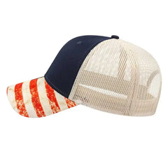 Cap America i1011 Sublimated Flag Visor Cap with Mesh Back - Navy Stone - Navy Gray / One Size Fits Most