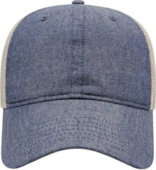 Cap America i1014 Chambray with Soft Mesh Back Cap - Navy Tan - Navy Tan / One Size Fits Most