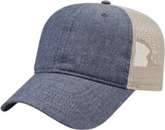 Cap America i1014 Chambray with Soft Mesh Back Cap - Navy Tan - Navy Tan / One Size Fits Most