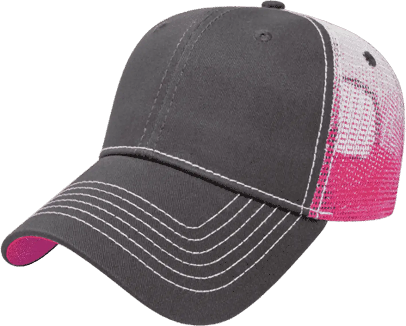 Cap America I1076 Gradient Screen Print Trucker Mesh Back Cap - Charcoal Pink White - Charcoal Pink White / One Size