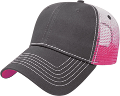 Cap America I1076 Gradient Screen Print Trucker Mesh Back Cap - Charcoal Pink White - Charcoal Pink White / One Size