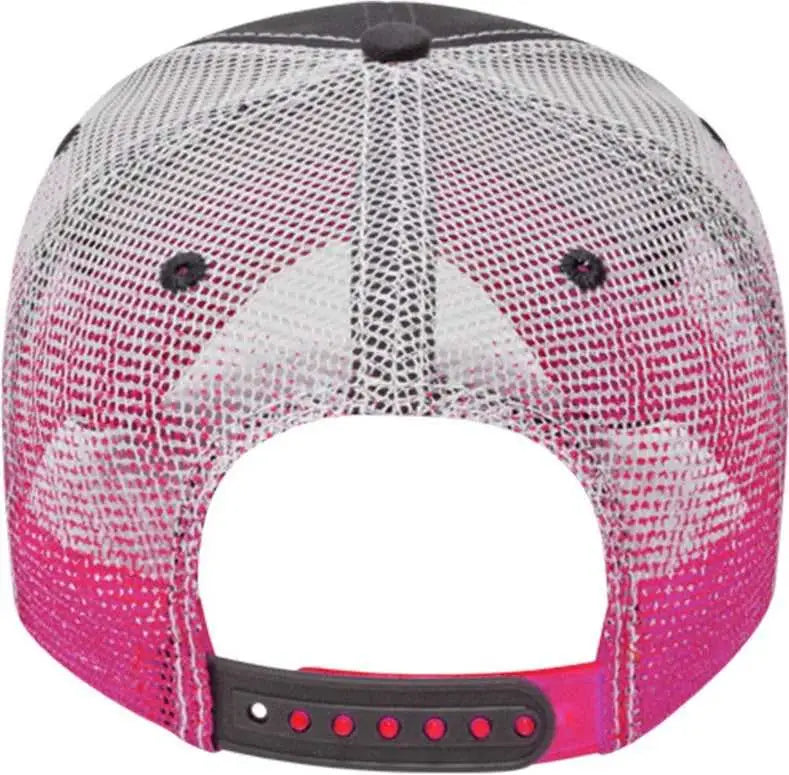 Cap America I1076 Gradient Screen Print Trucker Mesh Back Cap - Charcoal Pink White - Charcoal Pink White / One Size
