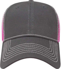 Cap America I1076 Gradient Screen Print Trucker Mesh Back Cap - Charcoal Pink White - Charcoal Pink White / One Size
