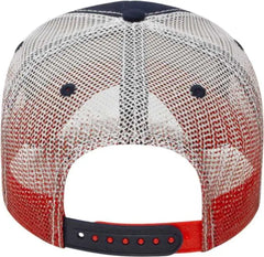 Cap America I1076 Gradient Screen Print Trucker Mesh Back Cap - Navy Red White - Navy Red White / One Size Fits Most