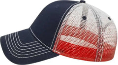 Cap America I1076 Gradient Screen Print Trucker Mesh Back Cap - Navy Red White - Navy Red White / One Size Fits Most