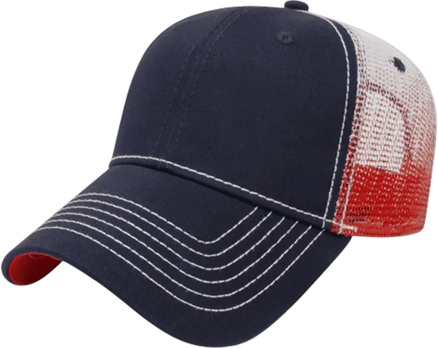 Cap America I1076 Gradient Screen Print Trucker Mesh Back Cap - Navy Red White - Navy Red White / One Size Fits Most