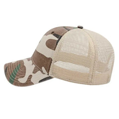 Cap America I2008 Woodland Camo with Soft Mesh Back Cap Brown Camo Stone Brown Ivory / One Size Fits Most
