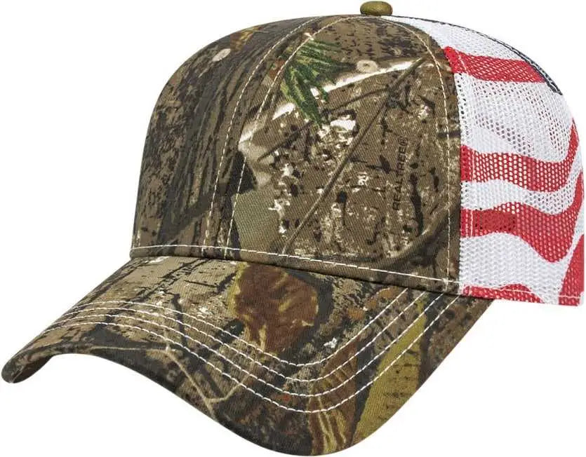Cap America I2011 Flag Mesh Back Cap - Realtree Ap White - Realtree White / One Size Fits Most