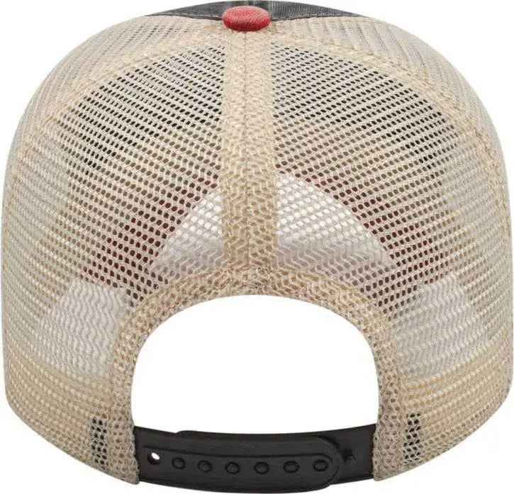 Cap America I3027 Washed Pigment Dyed with Washed Mesh Cap - Black Red Stone - Black Red Ivory / One Size Fits Most