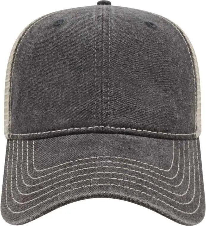 Cap America I3027 Washed Pigment Dyed with Washed Mesh Cap - Black Stone - Black Ivory / One Size Fits Most
