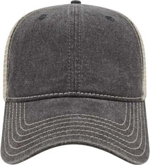Cap America I3027 Washed Pigment Dyed with Washed Mesh Cap Black Stone Black Ivory / One Size Fits Most
