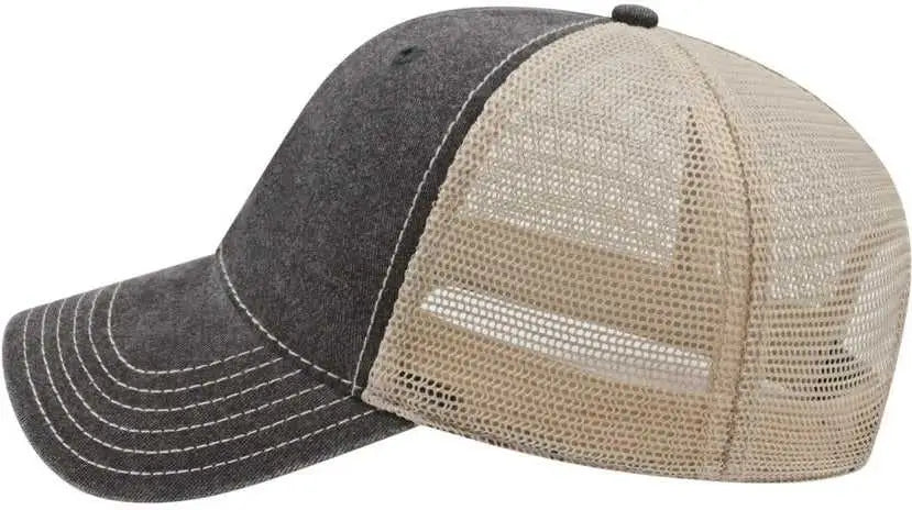 Cap America I3027 Washed Pigment Dyed with Washed Mesh Cap - Black Stone - Black Ivory / One Size Fits Most