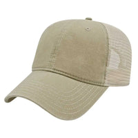 Cap America I3027 Washed Pigment Dyed with Washed Mesh Cap - Khaki Stone - Khaki Ivory / One Size Fits Most