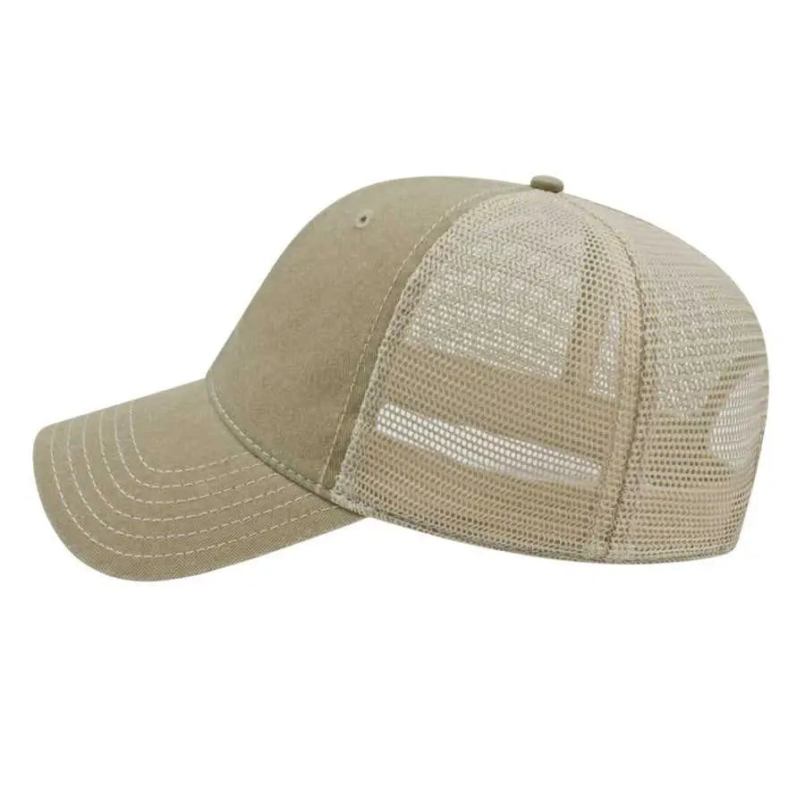 Cap America I3027 Washed Pigment Dyed with Washed Mesh Cap - Khaki Stone - Khaki Ivory / One Size Fits Most