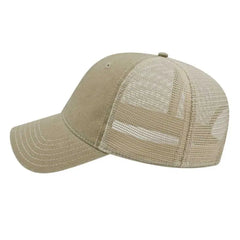 Cap America I3027 Washed Pigment Dyed with Washed Mesh Cap - Khaki Stone - Khaki Ivory / One Size Fits Most