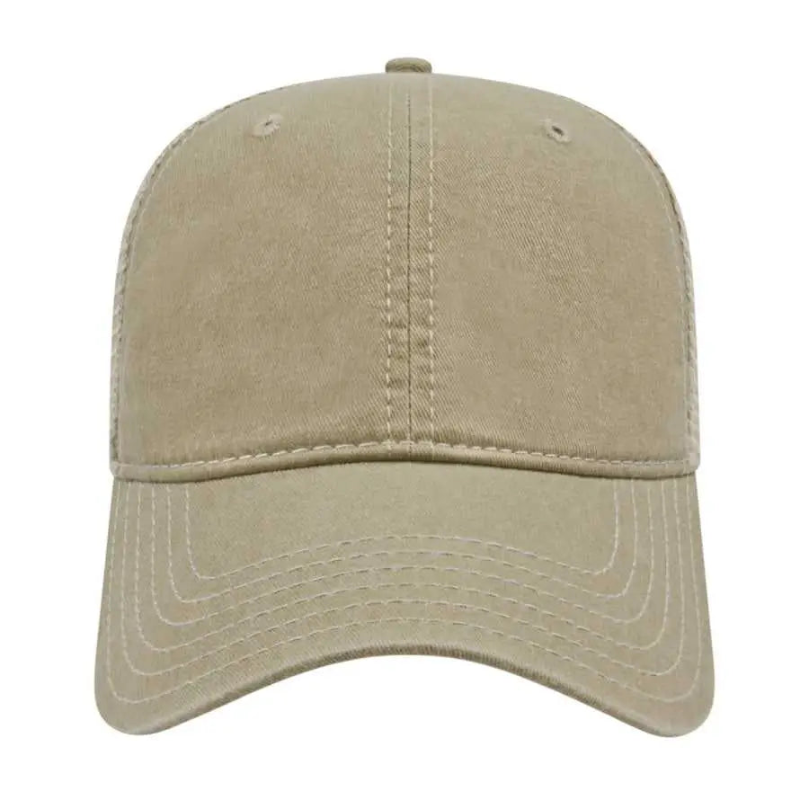 Cap America I3027 Washed Pigment Dyed with Washed Mesh Cap - Khaki Stone - Khaki Ivory / One Size Fits Most