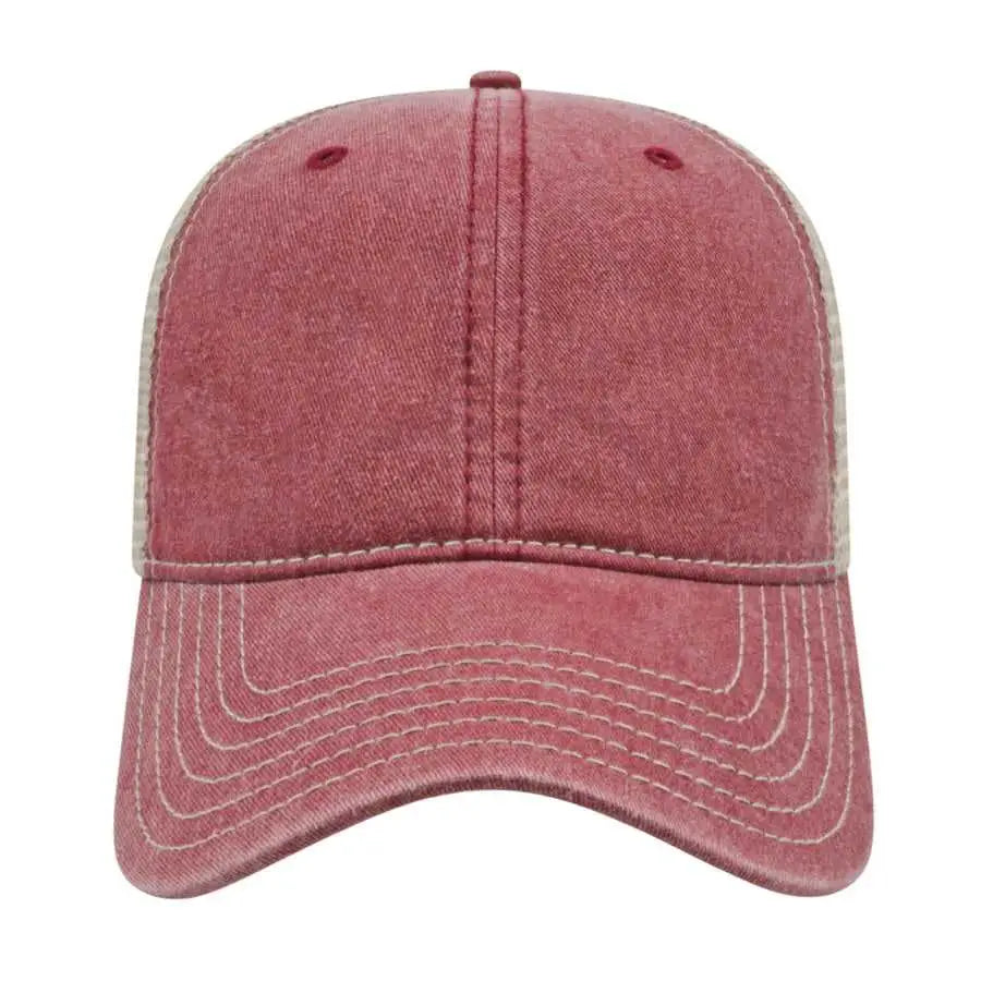 Cap America I3027 Washed Pigment Dyed with Washed Mesh Cap - Maroon Stone - Maroon Ivory / One Size Fits Most
