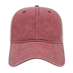 Cap America I3027 Washed Pigment Dyed with Washed Mesh Cap Maroon Stone Maroon Ivory / One Size Fits Most