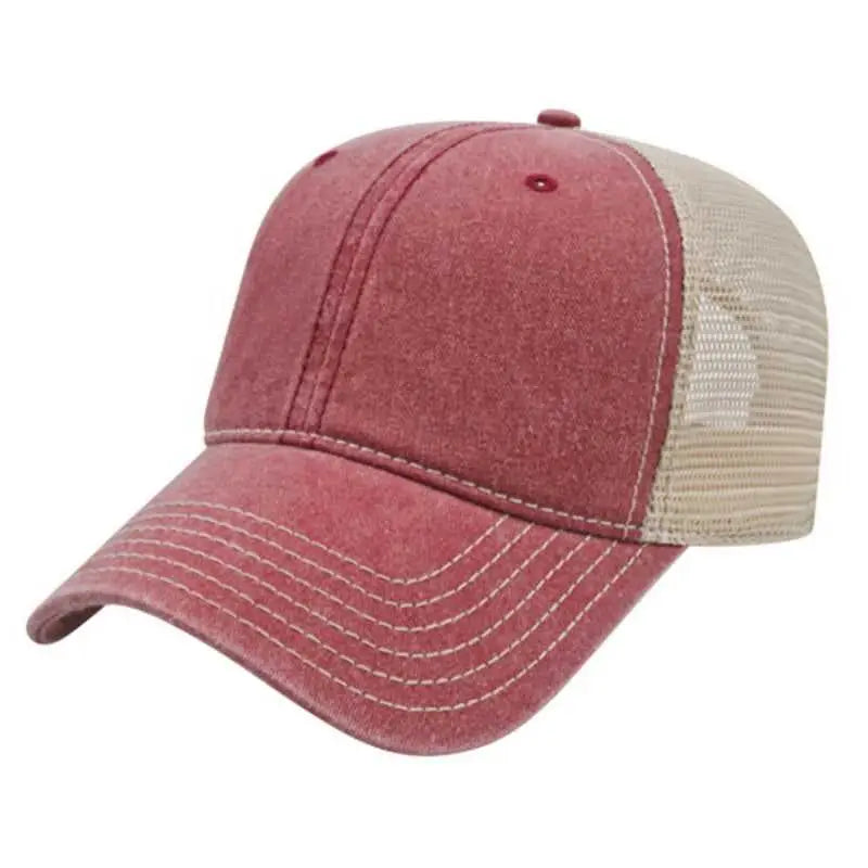 Cap America I3027 Washed Pigment Dyed with Washed Mesh Cap Maroon Stone Maroon Ivory / One Size Fits Most