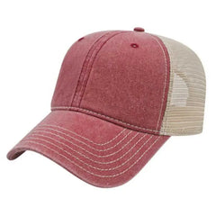 Cap America I3027 Washed Pigment Dyed with Washed Mesh Cap Maroon Stone Maroon Ivory / One Size Fits Most