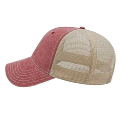 Cap America I3027 Washed Pigment Dyed with Washed Mesh Cap Maroon Stone Maroon Ivory / One Size Fits Most