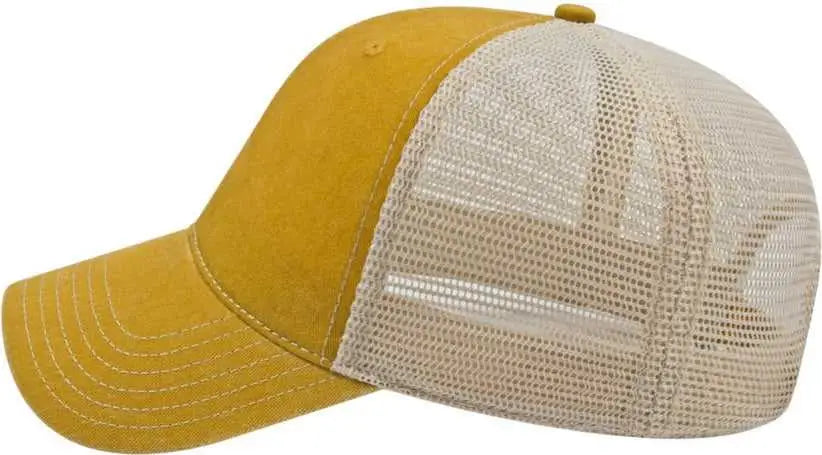 Cap America I3027 Washed Pigment Dyed with Washed Mesh Cap - Mustard Stone - Gold Ivory / One Size Fits Most