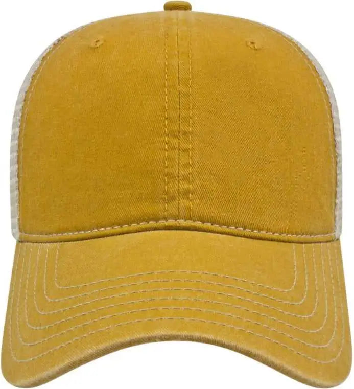 Cap America I3027 Washed Pigment Dyed with Washed Mesh Cap - Mustard Stone - Gold Ivory / One Size Fits Most