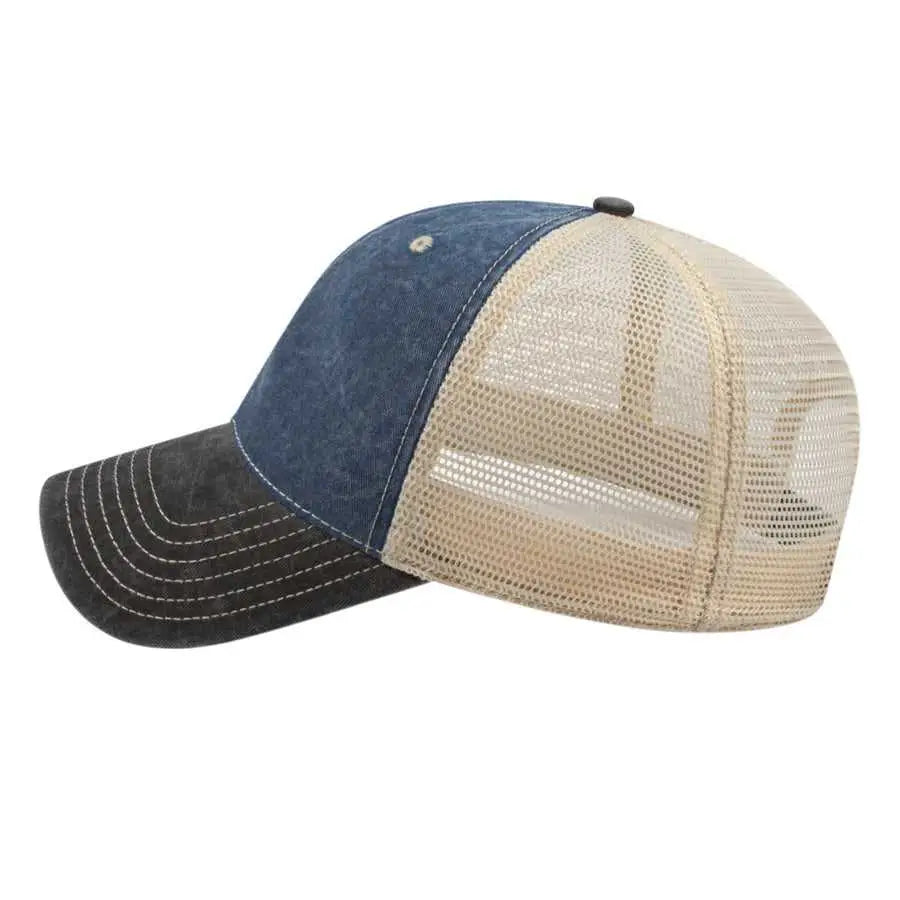 Cap America I3027 Washed Pigment Dyed with Washed Mesh Cap - Navy Black Stone - Navy Black / One Size Fits Most