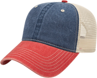 Cap America I3027 Washed Pigment Dyed with Washed Mesh Cap - Navy Red Stone - Navy Red / One Size Fits Most