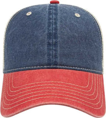Cap America I3027 Washed Pigment Dyed with Washed Mesh Cap - Navy Red Stone - Navy Red / One Size Fits Most