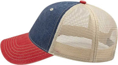 Cap America I3027 Washed Pigment Dyed with Washed Mesh Cap - Navy Red Stone - Navy Red / One Size Fits Most