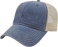 Cap America I3027 Washed Pigment Dyed with Washed Mesh Cap - Navy Stone - Navy Ivory / One Size Fits Most