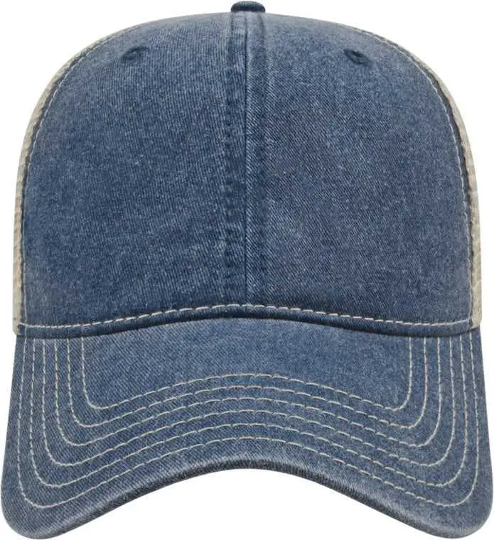 Cap America I3027 Washed Pigment Dyed with Washed Mesh Cap - Navy Stone - Navy Ivory / One Size Fits Most