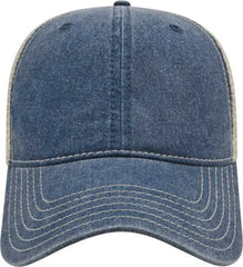 Cap America I3027 Washed Pigment Dyed with Washed Mesh Cap - Navy Stone - Navy Ivory / One Size Fits Most