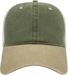 Cap America I3027 Washed Pigment Dyed with Washed Mesh Cap - Olive Khaki Stone - Olive Khaki Ivory / One Size Fits Most