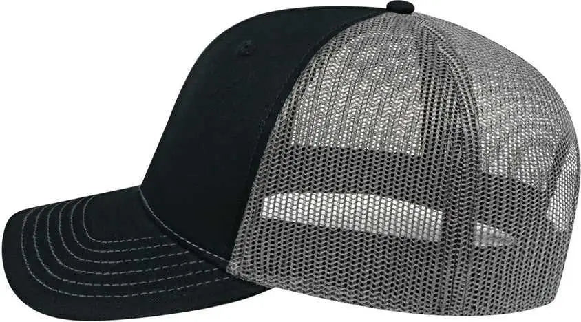 Cap America I3028 Modified Flat Bill with Mesh Back Cap - Black Charcoal - Black Dark Gray / One Size Fits Most