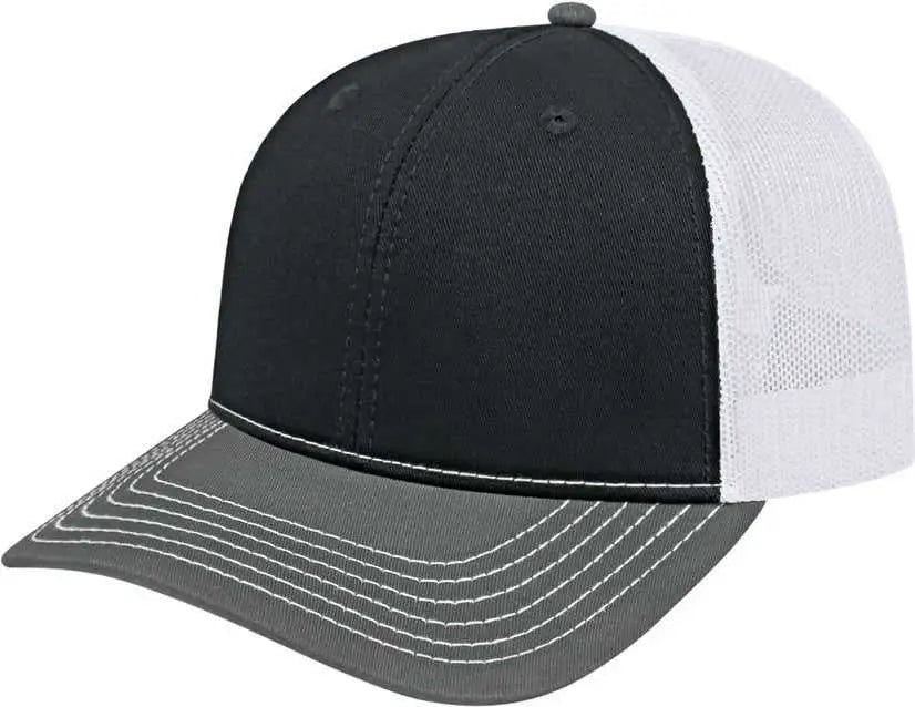 Cap America I3028 Modified Flat Bill with Mesh Back Cap - Black Charcoal White - Black Dark Gray / One Size Fits Most
