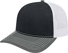 Cap America I3028 Modified Flat Bill with Mesh Back Cap - Black Charcoal White - Black Dark Gray / One Size Fits Most