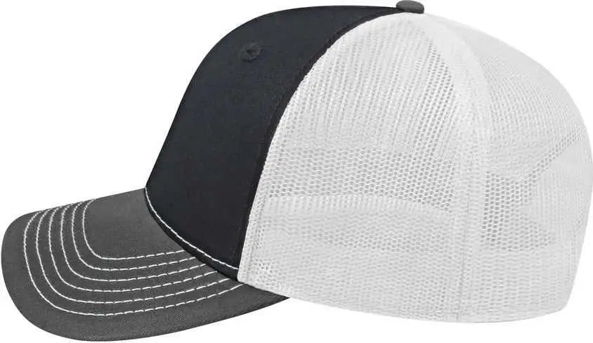 Cap America I3028 Modified Flat Bill with Mesh Back Cap - Black Charcoal White - Black Dark Gray / One Size Fits Most
