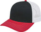 Cap America I3028 Modified Flat Bill with Mesh Back Cap - Black Red White - Black Red White / One Size Fits Most