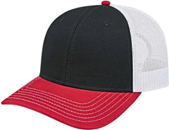 Cap America I3028 Modified Flat Bill with Mesh Back Cap - Black Red White - Black Red White / One Size Fits Most